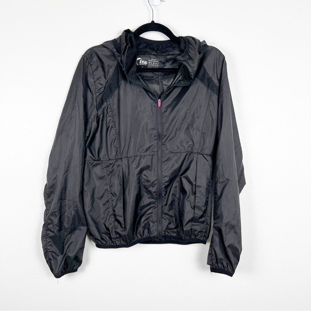 ZYIA Active Womens Lightweight Full Zip Hooded Windbreaker Jacket Black Size M